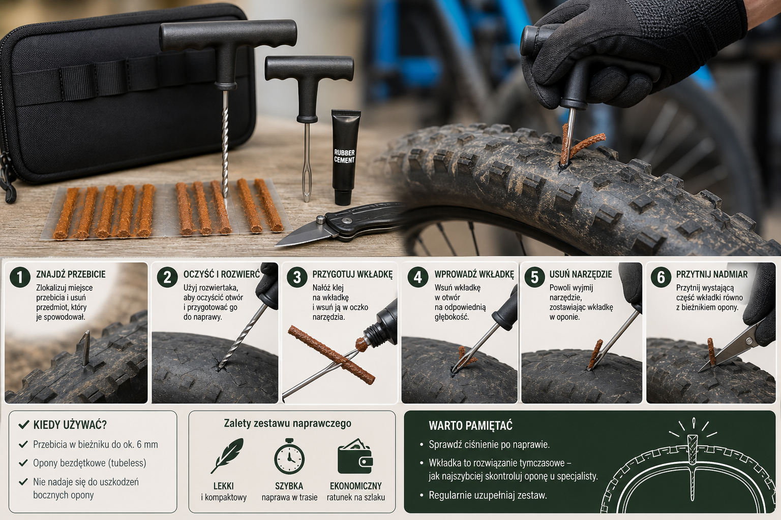 Zestaw do naprawy opon bezdętkowych (tubeless) – kompletny przewodnik dla początkujących